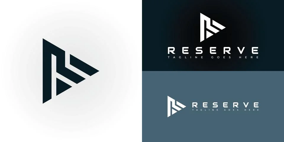 Abstract initial triangle letter ER or RE logo in deep blue color Stock Illustration