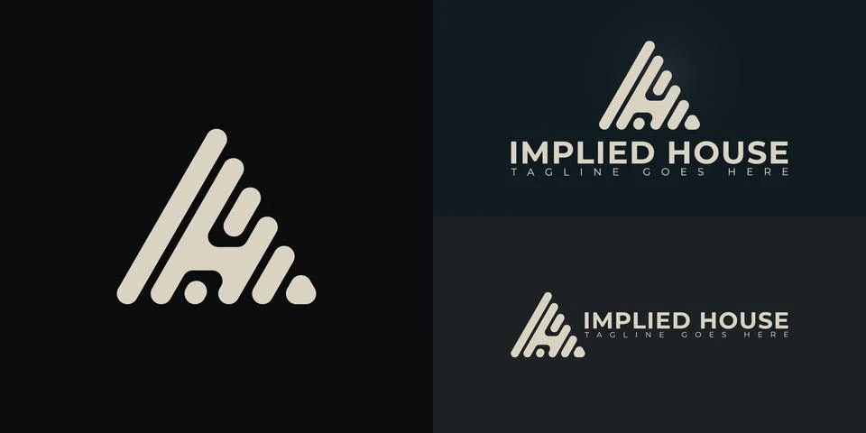 Abstract initial triangle letter IH or HI logo in gold color イラスト素材