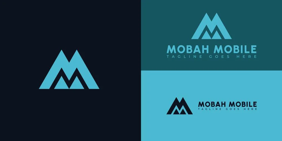 Abstract initial triangle letter M or MM logo in blue cyan color Stock Illustration