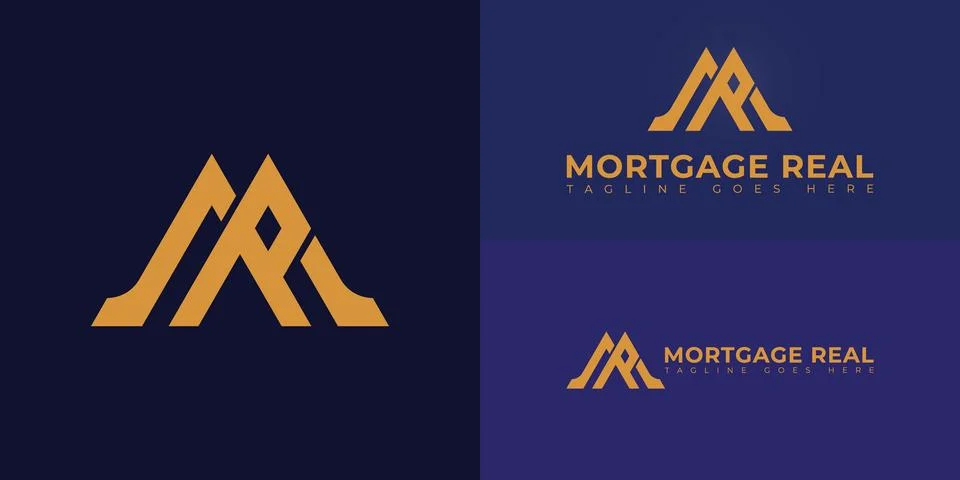 Abstract initial triangle letter MR or RM logo in gold color Stock Illustration