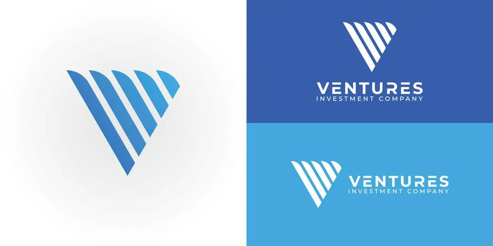 Abstract initial triangle letter V or VV logo in blue color Stock Illustration