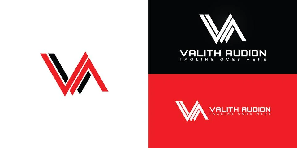 Abstract initial triangle letter VA or AV logo in black-red color Stock Illustration