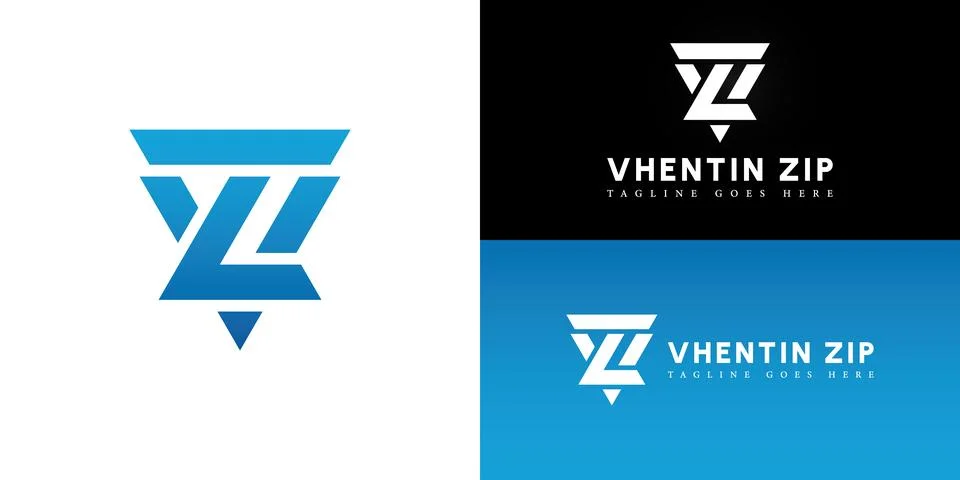 Abstract initial triangle letter VZ or ZV logo in blue color Stock Illustration