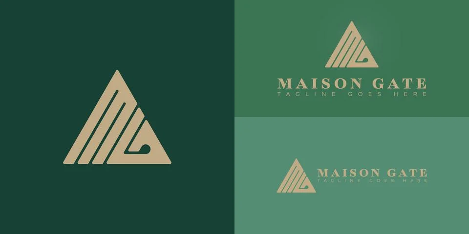 Abstract initial triangle letters MG or GM logo in gold color Illustrazione stock