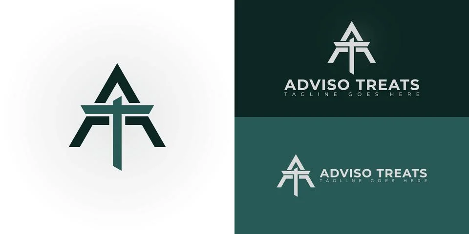 Abstract initial triangle letters AT or TA logo in green color Stock Illustration