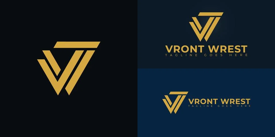 Abstract initial triangles letter VW or WV logo in gold color Stock Illustration