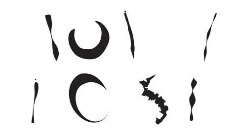Abstract ink crescent shapes and fine hand drawn lines for artistic composi.. 库存插图