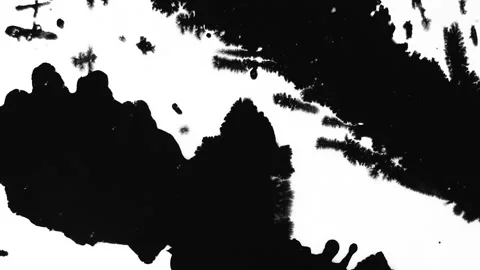 Abstract ink splatters, droplets spreading. Ink matte, splash transition reveals Video stock 155652738
