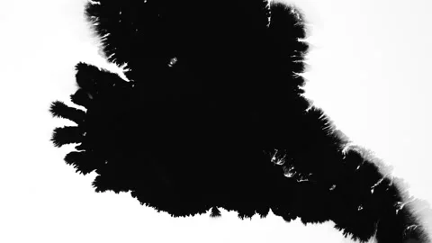 Abstract ink splatters, droplets spreading. Ink matte, splash transition reveals Video stock 155653159