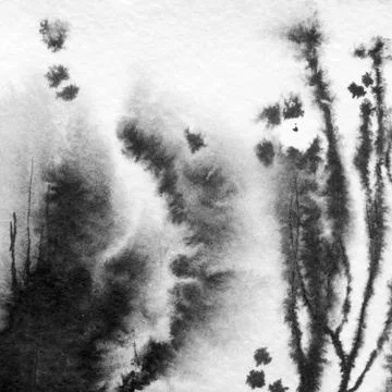 Abstract ink spots hand drawn illustration. Minimalistic hand drawn black whi Stock Illustration
