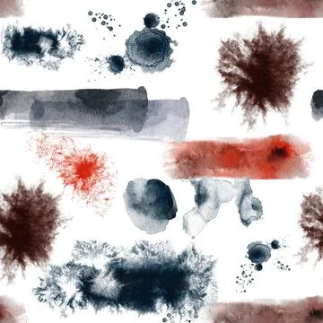 Abstract Ink Spots Seamless Pattern. Watercolor backround of spots. Handma... Stock Photos