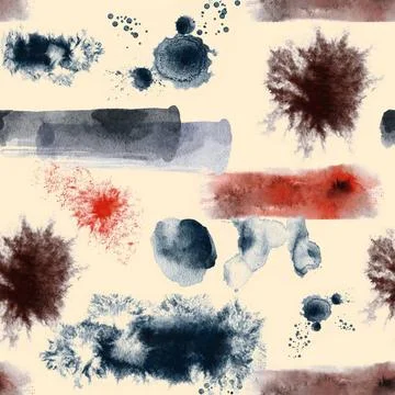 Abstract Ink Spots Seamless Pattern. Watercolor backround of spots. Handma... Stock Photos