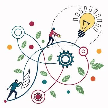 Abstract innovation ecosystem, interconnected network of elements. Stock Illustration