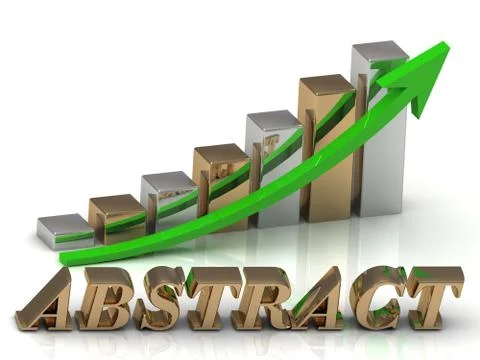 ABSTRACT- inscription of gold letters and Graphic growth and gold arrows on w Stock Illustration