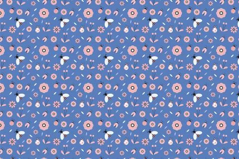 Abstract insects pattern vector on a blue background for book cover and gift  Stock Illustration