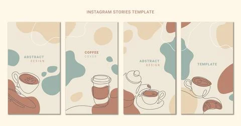 Abstract instagram story template vector coffee line drawing Stock Illustration