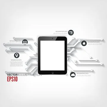 Abstract integrated circuit. Business background.Realistic detailed flat tablet. 스톡 일러스트
