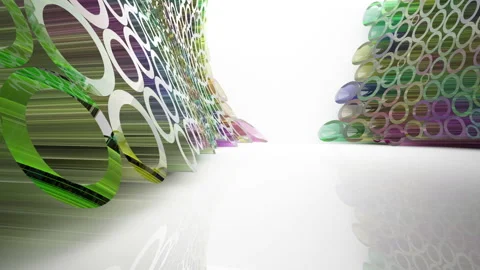 Abstract interior with  array of glass colored rings.  Stock Footage 89194246
