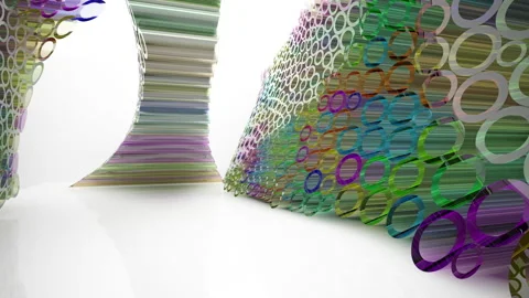 Abstract interior with  array of glass colored rings.  Stock Footage 89194266