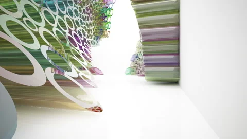 Abstract interior with  array of glass colored rings.  Video stock 89194404