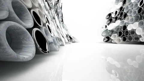 Abstract interior array of pipes made of different materials. Architectural back Stock Footage 89194482