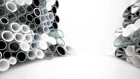 Abstract interior array of pipes made of different materials. Architectural back Stock Footage 89194551