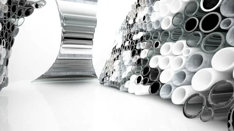 Abstract interior array of pipes made of different materials. Architectural back Stock Footage 89194580