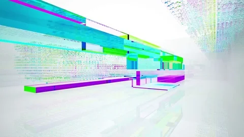 Abstract interior of colored glass blocks.3D animation and rendering. Stock Footage 70301034