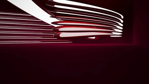 Abstract interior of the future in a minimalist style with red sculpture and wat Stock Footage 84254055