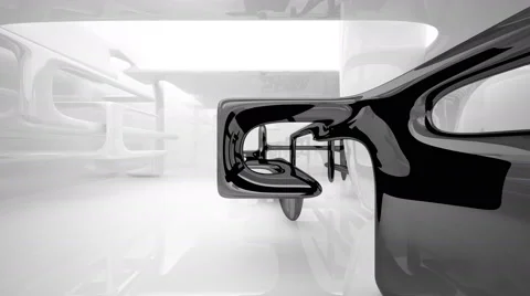 Abstract interior with glossy black and white sculpture. Video stock 62445516