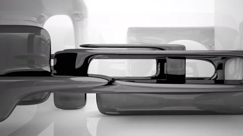 Abstract interior with glossy black and white sculpture. 3D Animation. 3D render Stock Footage 62517201