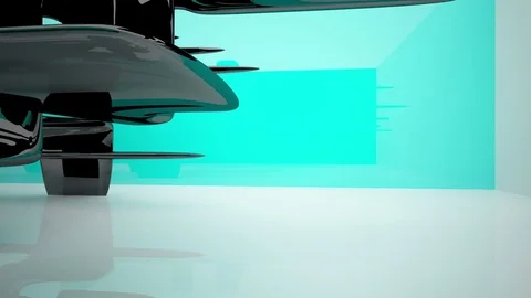 Abstract interior with glossy black and blue sculpture. Stock Footage 73149141