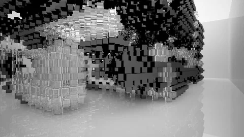 Abstract interior with glossy black and glass sculpture. Architectural backgroun Stock Footage 82716447