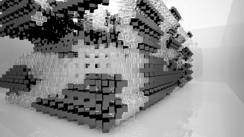 Abstract interior with glossy black and glass sculpture. Architectural backgroun Stockbeeldmateriaal 82716475