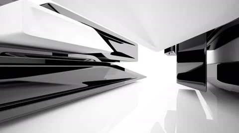 Abstract interior with glossy black sculpture. 3D rendering Stock Footage 54025513