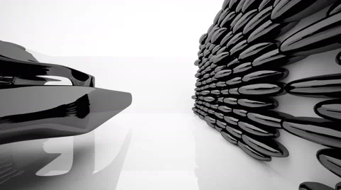 Abstract interior with glossy black sculpture. 3D rendering Vídeos de archivo 60435307