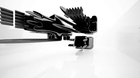 Abstract interior with glossy black sculpture. Architectural background. Video stock 71047227