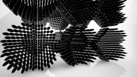 Abstract interior with glossy black sculpture. Architectural background. Видео 81946947