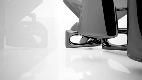 Abstract interior with glossy black sculpture. Architectural background. Видео 82153304