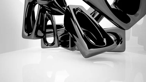 Abstract interior with glossy black sculpture. Architectural background. Video stock 82153530