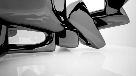 Abstract interior with glossy black sculpture. Architectural background. 库存影片 82153539