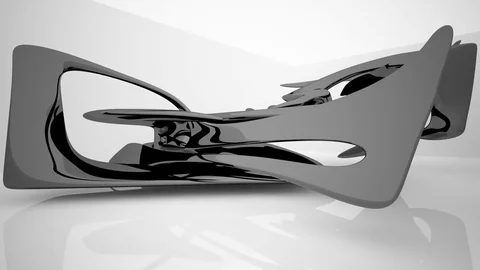 Abstract interior with glossy black sculpture. Architectural background. 動画素材 82642015