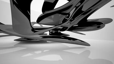 Abstract interior with glossy black sculpture. Architectural background. 動画素材 82642048