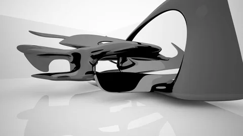 Abstract interior with glossy black sculpture. Architectural background. Vídeo Stock 82642086
