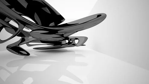 Abstract interior with glossy black sculpture. Architectural background. 動画素材 82642268