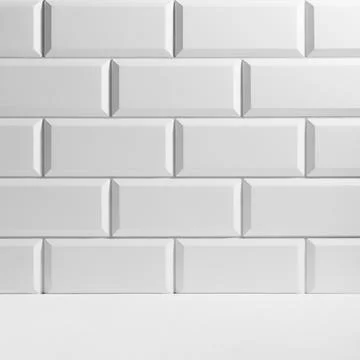 Abstract interior with gradient grey and white ceramic rectangle tiles on wal Stock Photos