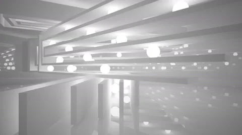 Abstract interior with luminous spheres.. Night view. Vídeos de archivo 68628453