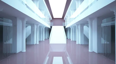Abstract interior mall with classical columns and stairs. Animation. Stock Footage 24833788