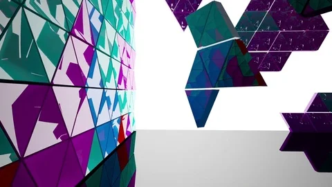 Abstract interior next to the walls and ceiling of an array of colored prisms. Stock Footage 84754871