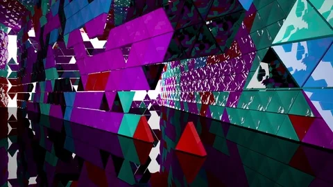 Abstract interior next to the walls and ceiling of an array of colored prisms. Vídeo Stock 84783525